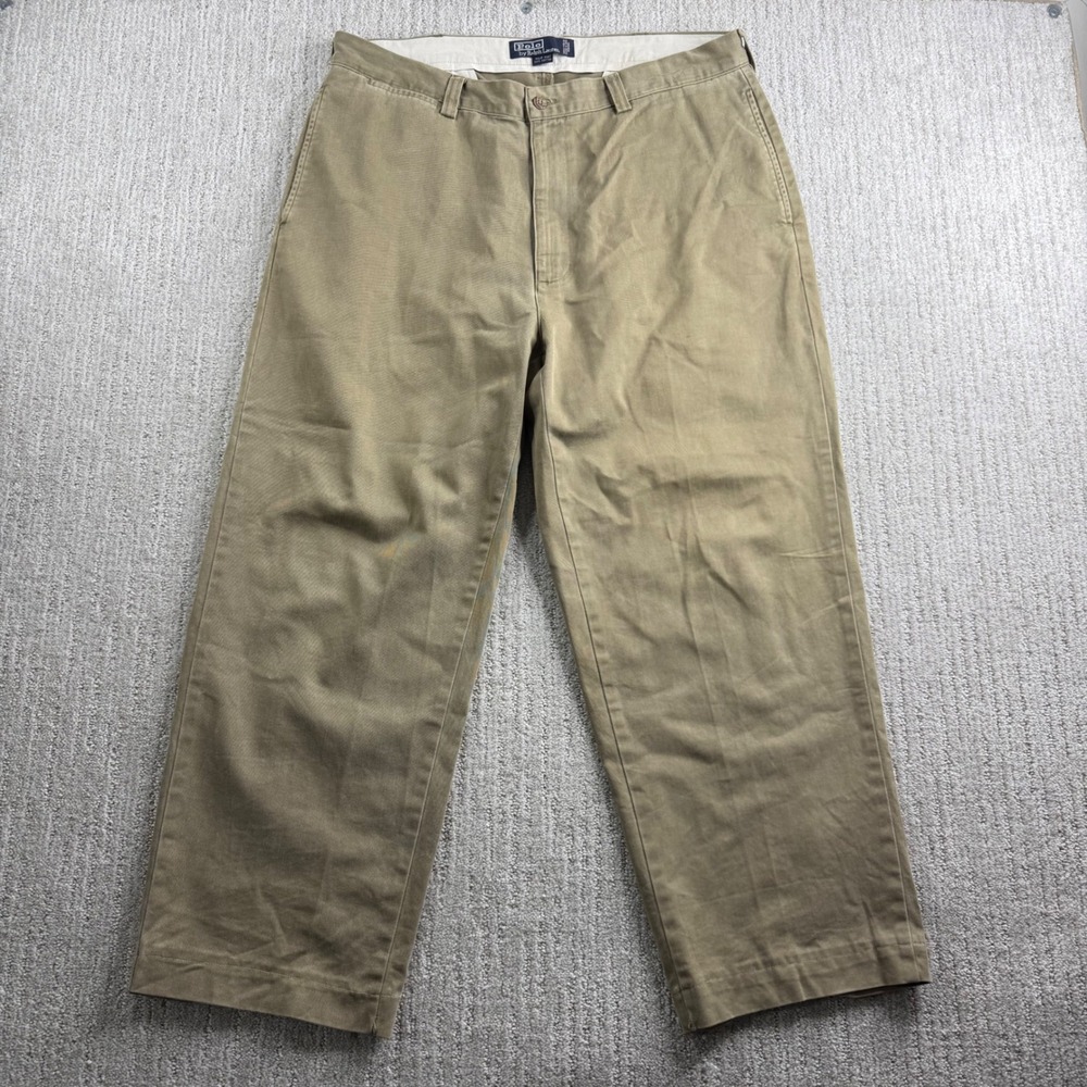 VTG Polo Ralph Lauren Philip Pant Mens SZ 36x27 Khaki Tan Chino Cotton Trousers